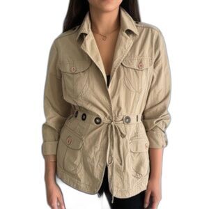 Reebok RBK Beige Khaki Tie Front Rivet Utility Jacket Size Medium